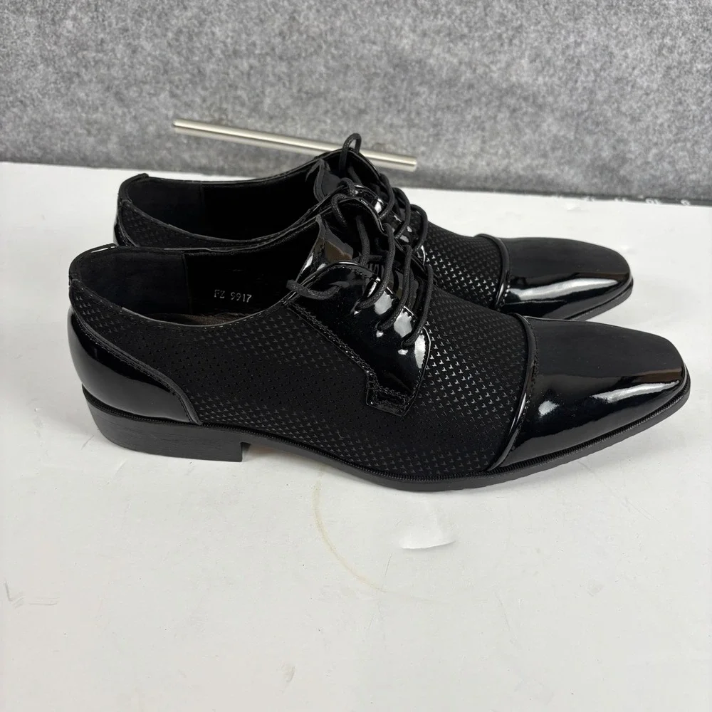 Fashion Oxford Dress Shoes Mens 42 Black Patent Cap Toe Textured FZ 9917